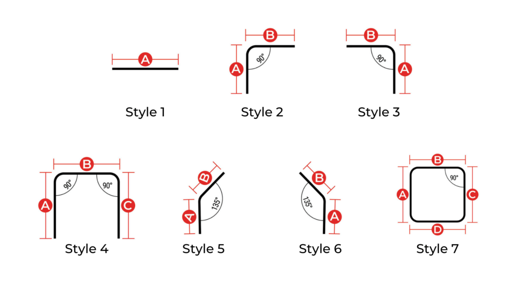 Graphic depiction of the seven standard track styles offered by Blackout Curtains.
